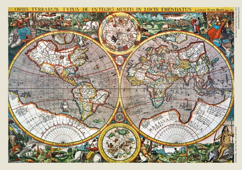 Pieter van den Keere: Antique Map of the World palapeli